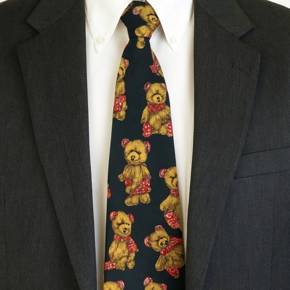Addiction Mens Necktie Multicolor Teddy Bear‎ Novelty Handmade Valentines Silk